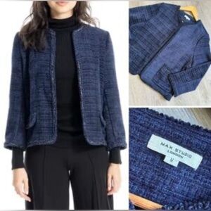 Max Studio Navy Textured Women's Blazer